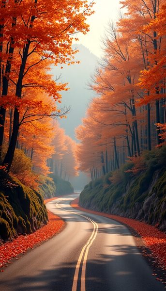 壁纸_秋叶山路